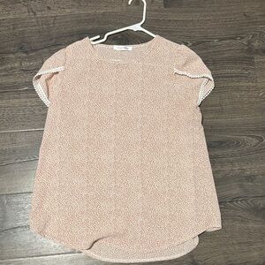 Women's Blush Pink Blouse with Pearl Trim